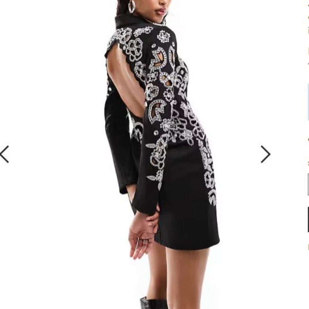 Plunge Neck Silver Embellished Sequin Blazer Mini Dress  SOLD OUT US 4